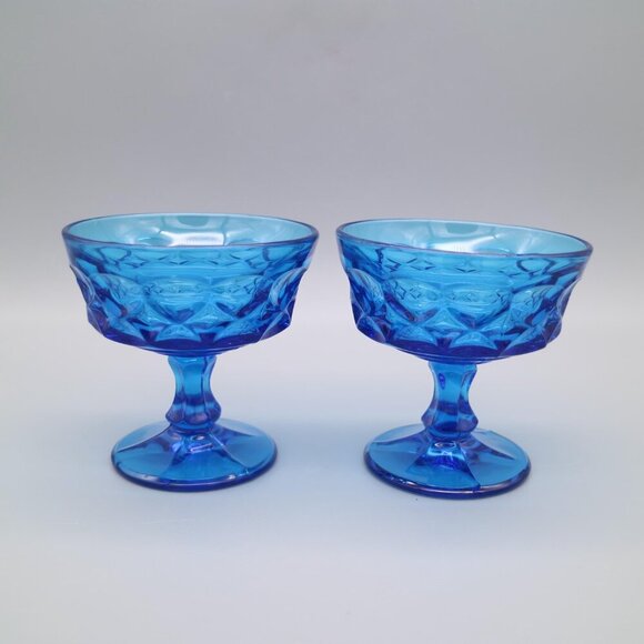 Vintage Noritake Perspective Cobalt Blue Aqua Sherbet Dessert Glasses | Set of 8 - Picture 7 of 9